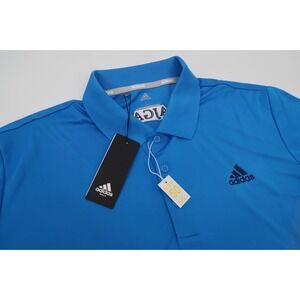 Adidas Golf Mens Large Blue Bold 3 Stripe UPF 50‎ Performance Polo Shirt New
